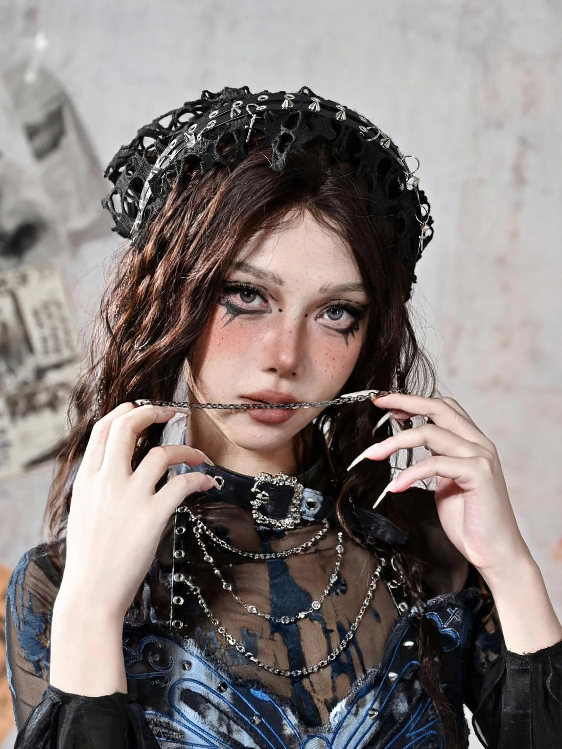 Virtual Orbit Y2K Punk Fairy Star Mesh Bandana Headband