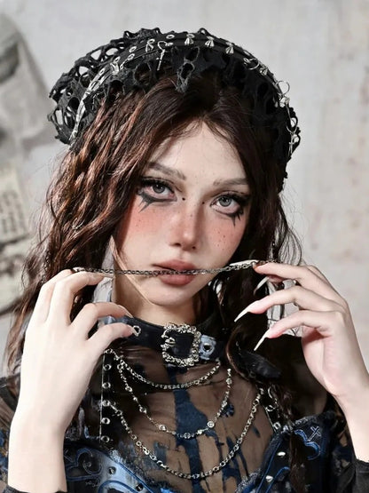 Virtual Orbit Y2K Punk Fairy Star Mesh Bandana Headband