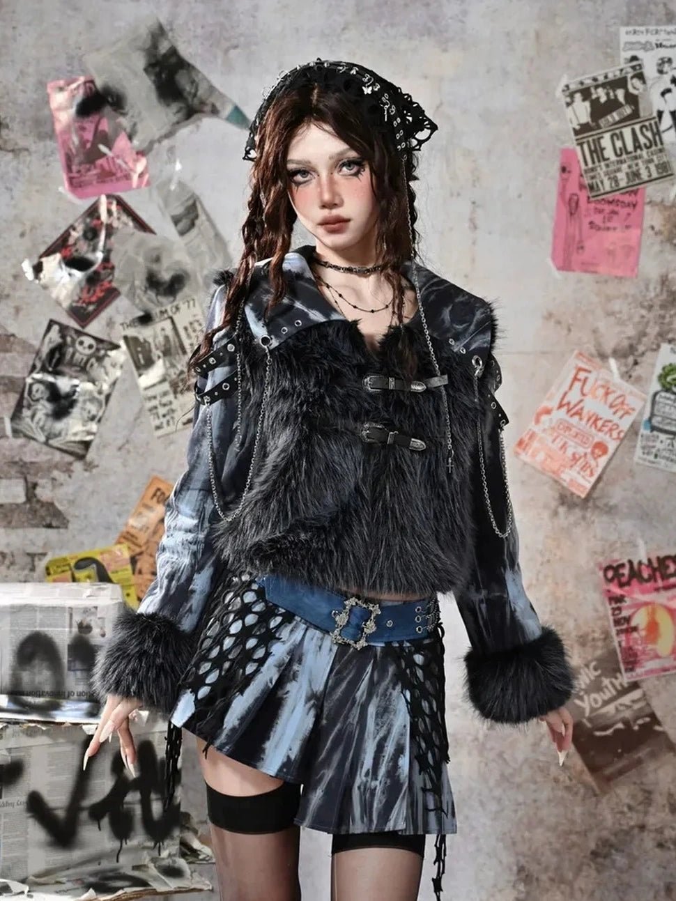 Virtual Orbit Y2K Punk Fairy Star Mesh Bandana Headband