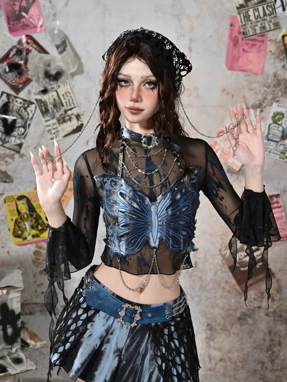 Virtual Orbit Y2K Punk Fairy Star Mesh Bandana Headband