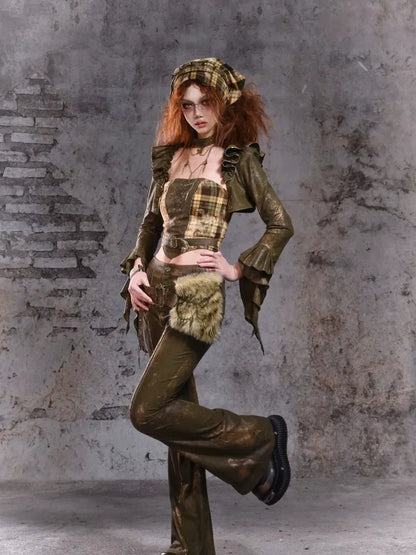 Virtual Orbit Y2K Punk Flared Pants With Retro Waist Bag