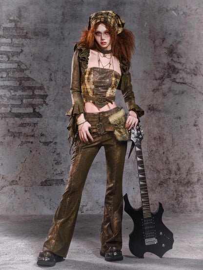 Virtual Orbit Y2K Punk Flared Pants With Retro Waist Bag