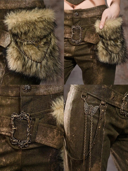 Virtual Orbit Y2K Punk Flared Pants With Retro Waist Bag