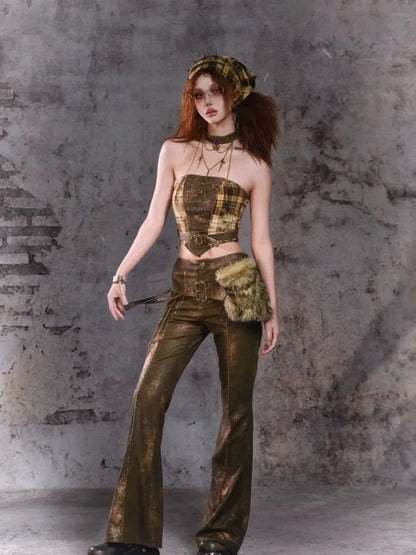 Virtual Orbit Y2K Punk Flared Pants With Retro Waist Bag