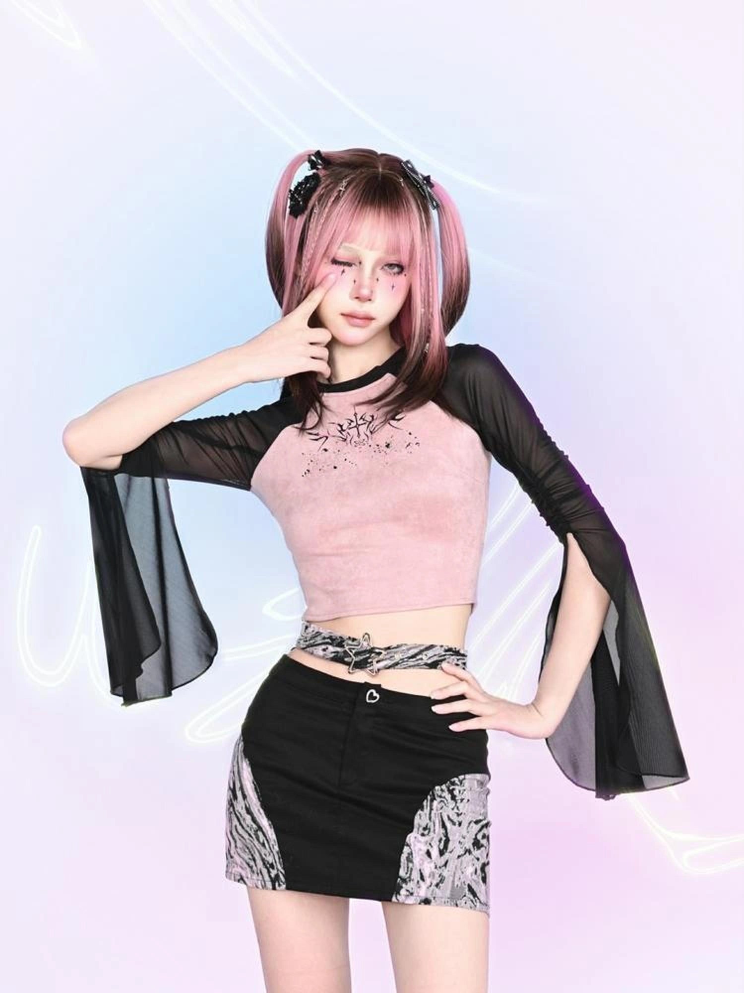 Virtual Orbit Y2k Cut Out Bodycon Mini Skirt