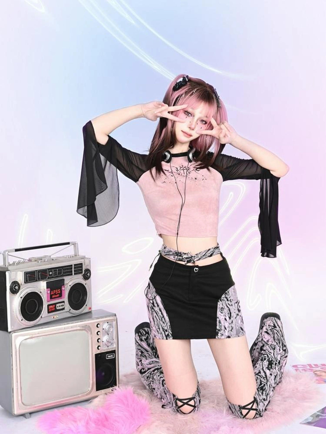 Virtual Orbit Y2k Cut Out Bodycon Mini Skirt