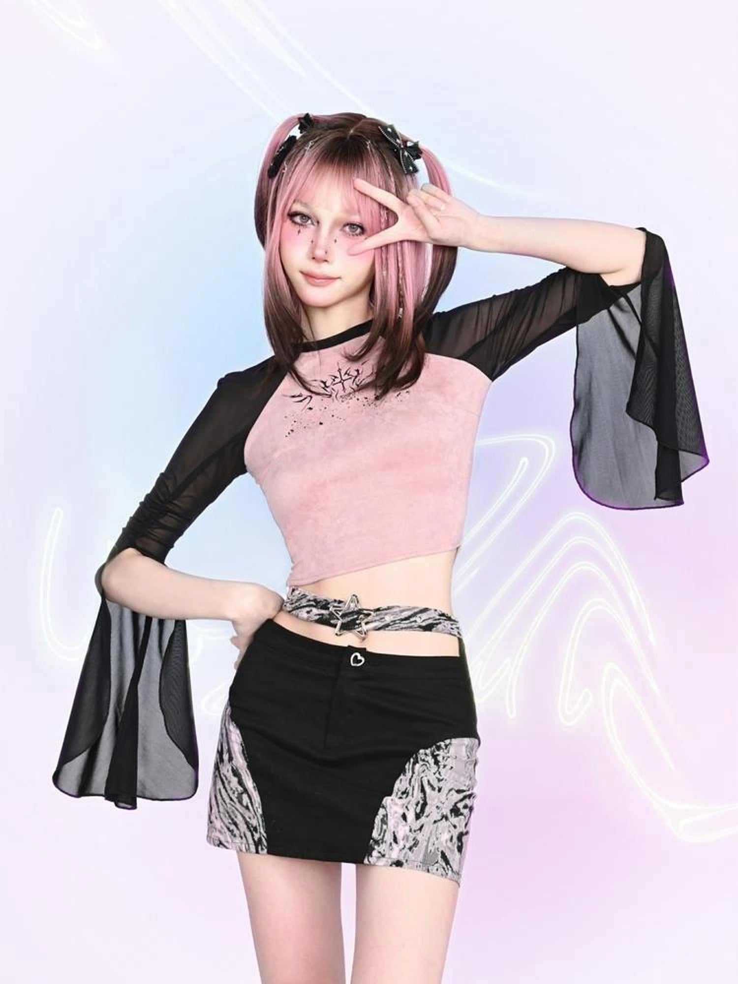 Virtual Orbit Y2k Cut Out Bodycon Mini Skirt