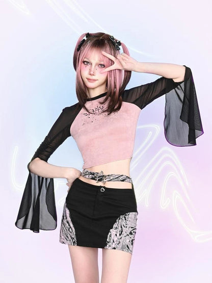 Virtual Orbit Y2k Cut Out Bodycon Mini Skirt