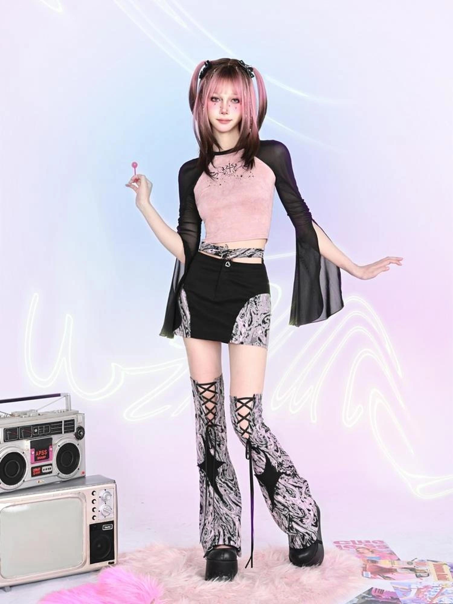 Virtual Orbit Y2k Cut Out Bodycon Mini Skirt