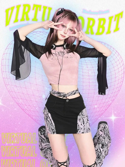 Virtual Orbit Y2k Cut Out Bodycon Mini Skirt