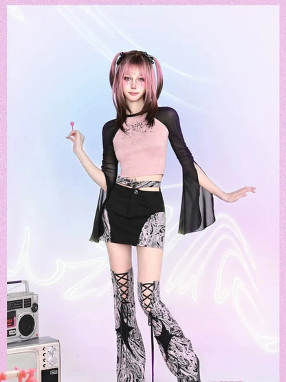 Virtual Orbit Y2k Cut Out Bodycon Mini Skirt