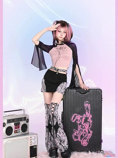 Virtual Orbit Y2k Cut Out Bodycon Mini Skirt