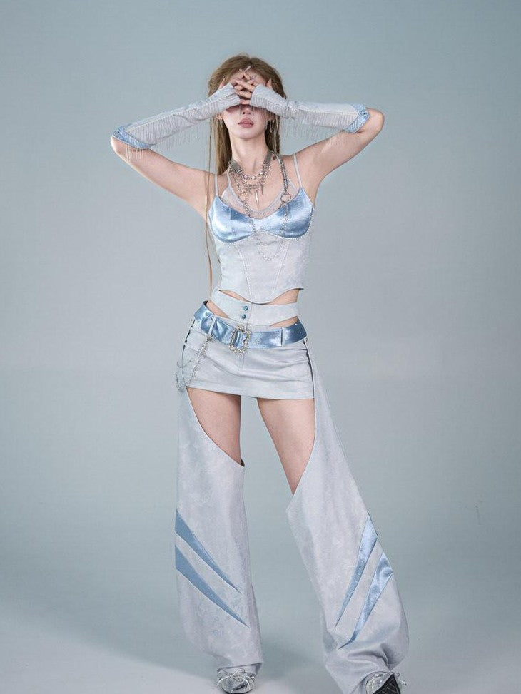 Virtual Orbit Y2k Cutout Detachable Ruffle Hip Hugging Women&