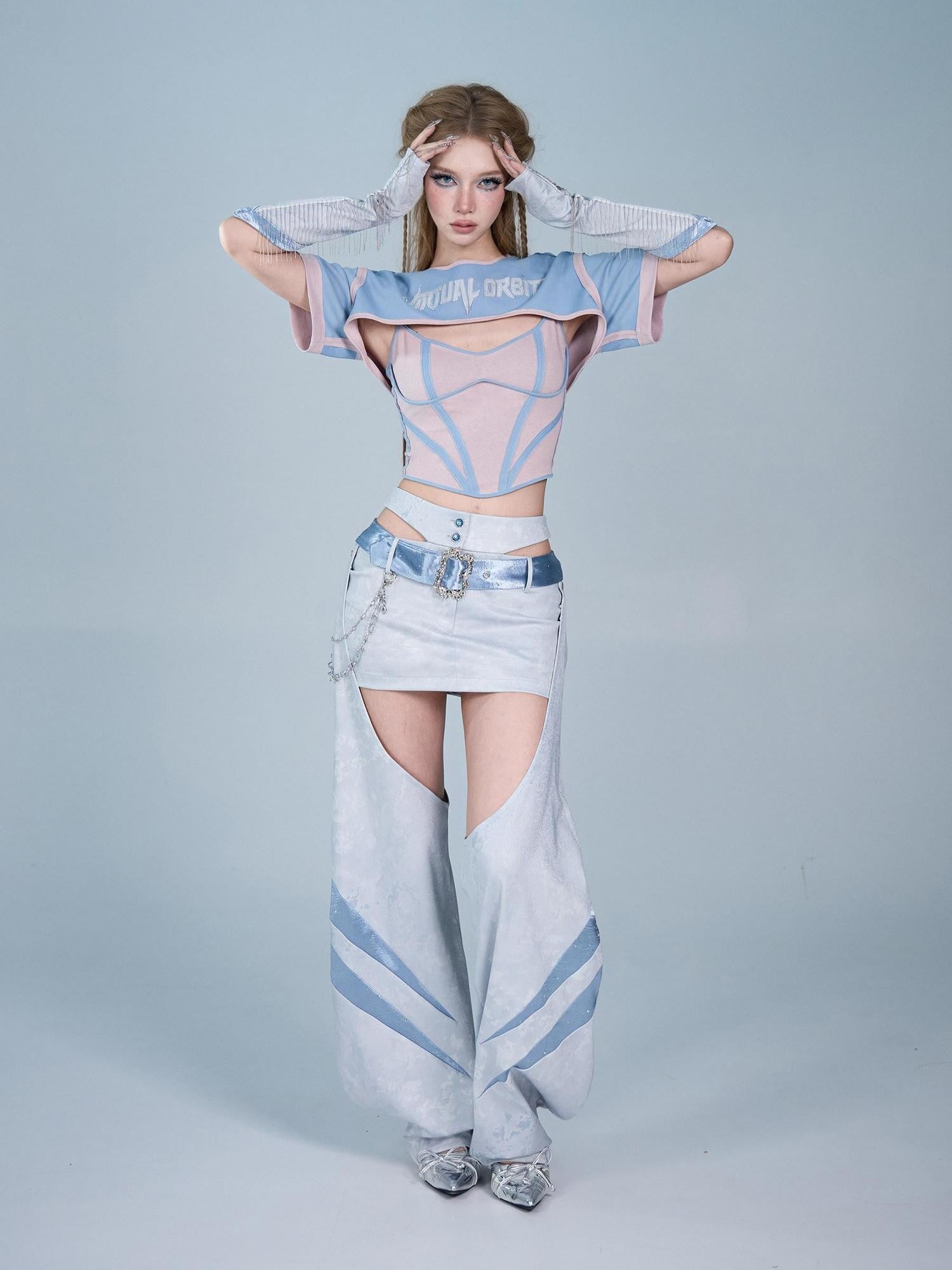 Virtual Orbit Y2k Cutout Detachable Ruffle Hip Hugging Women&