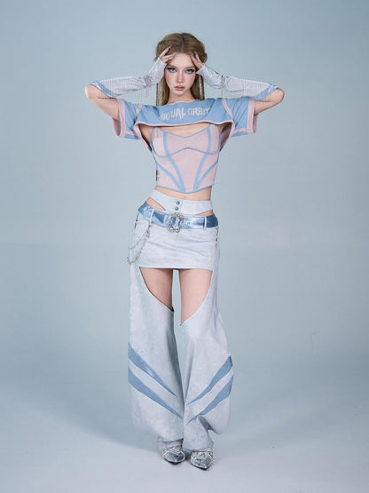 Virtual Orbit Y2k Cutout Detachable Ruffle Hip Hugging Women&
