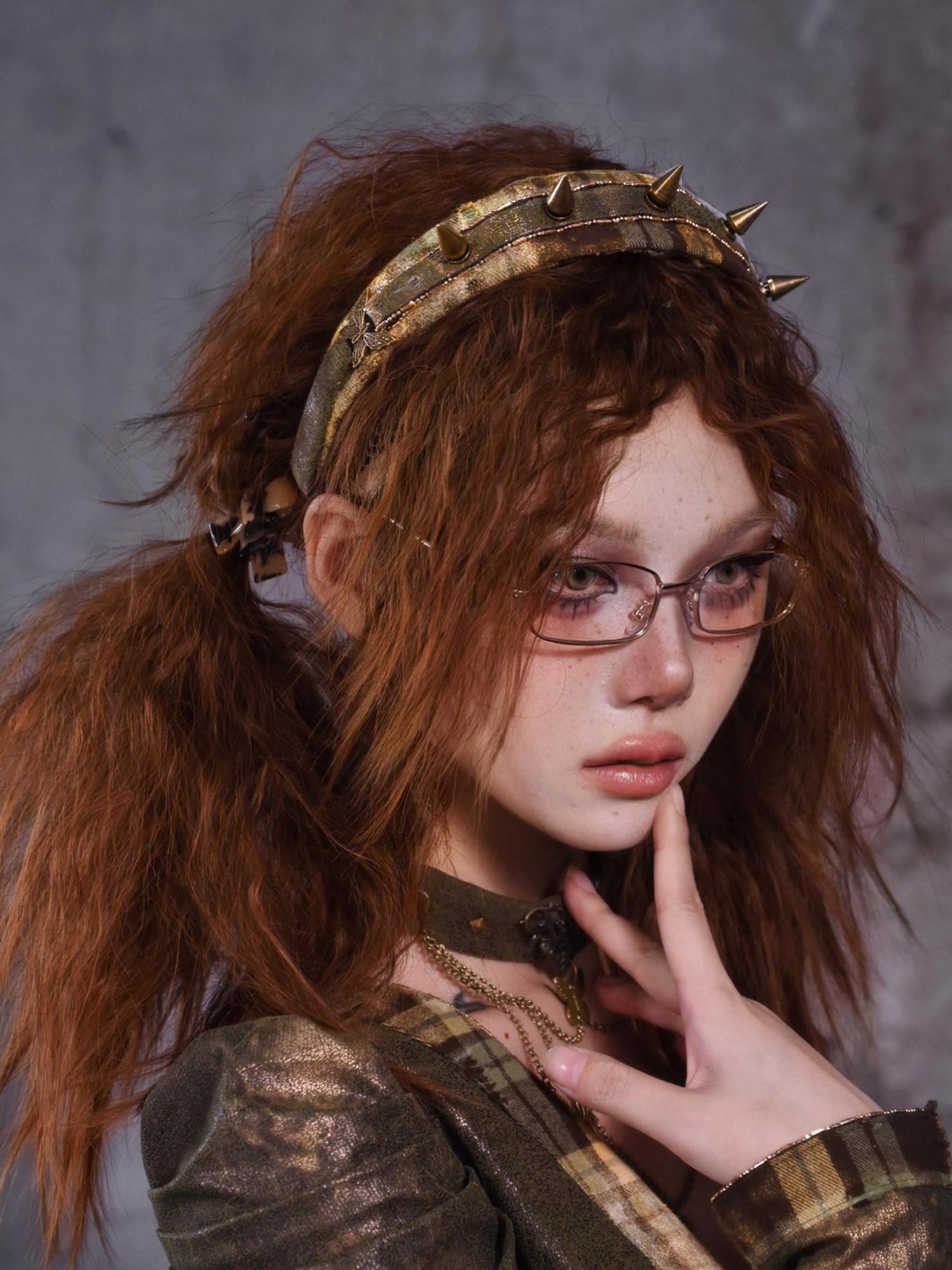 Virtual Orbit Y2k Deconstructed Studded Plaid Patchwork Punk Rock Women&