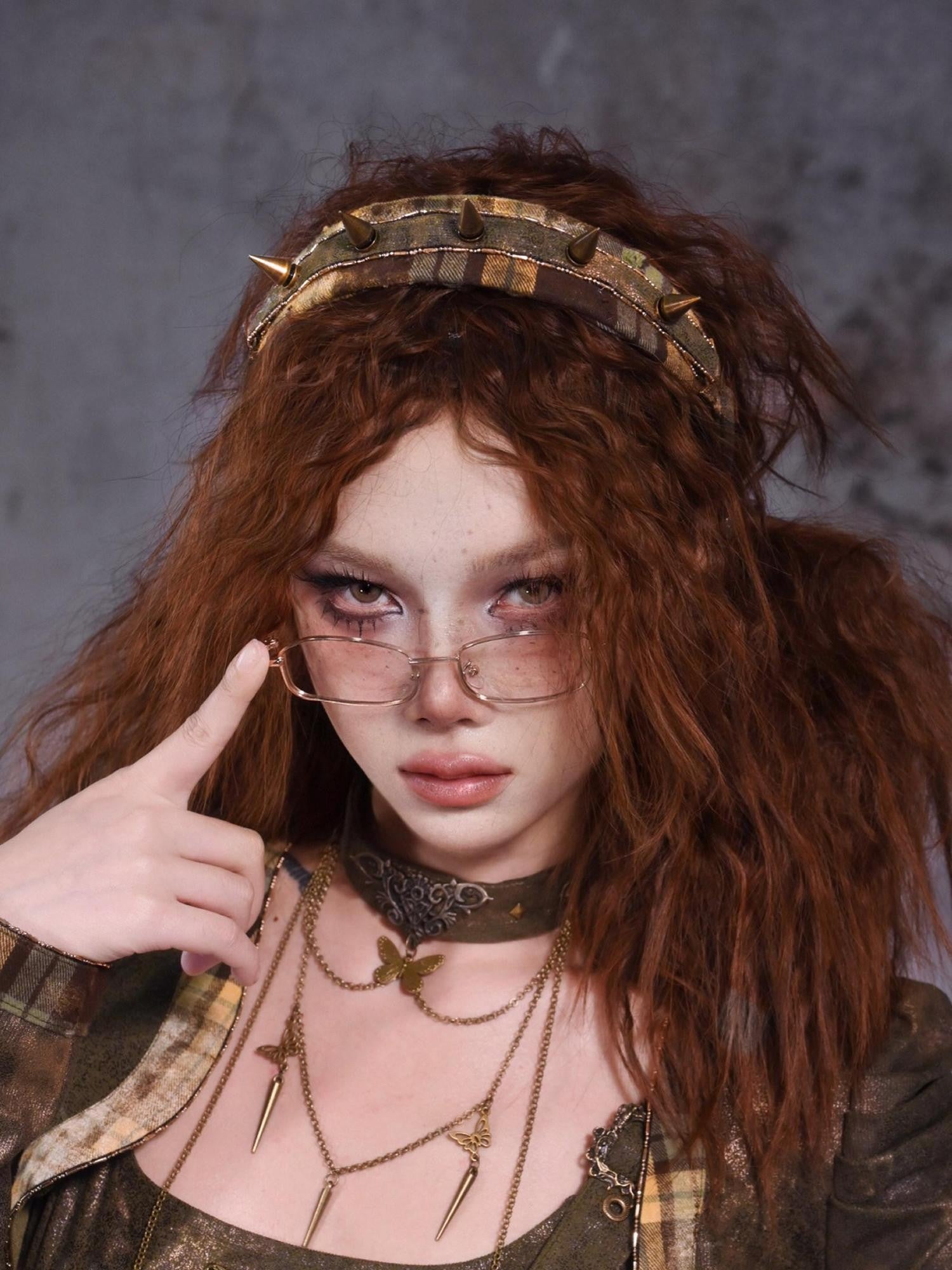Virtual Orbit Y2k Deconstructed Studded Plaid Patchwork Punk Rock Women&