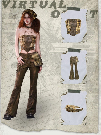 Virtual Orbit Y2k Deconstructed Studded Plaid Patchwork Punk Rock Women&