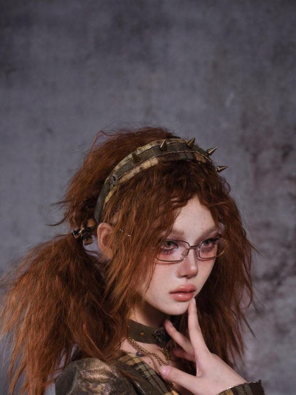 Virtual Orbit Y2k Deconstructed Studded Plaid Patchwork Punk Rock Women&