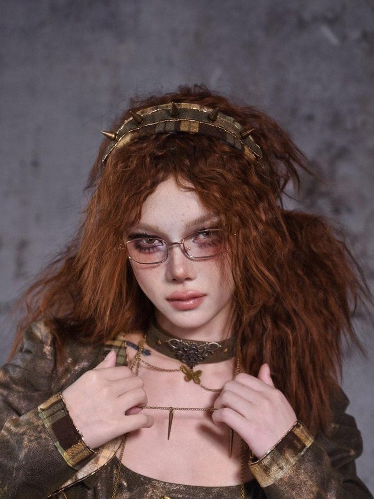 Virtual Orbit Y2k Deconstructed Studded Plaid Patchwork Punk Rock Women&