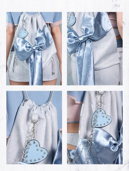 Virtual Orbit Y2k Futuristic Blue Bow Square Double Strap Women&