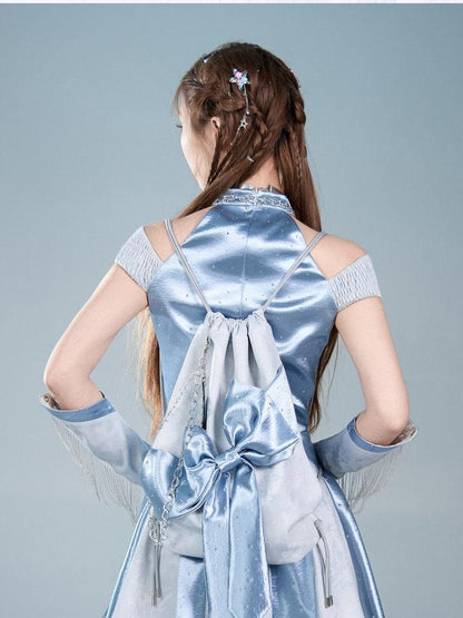 Virtual Orbit Y2k Futuristic Blue Bow Square Double Strap Women&