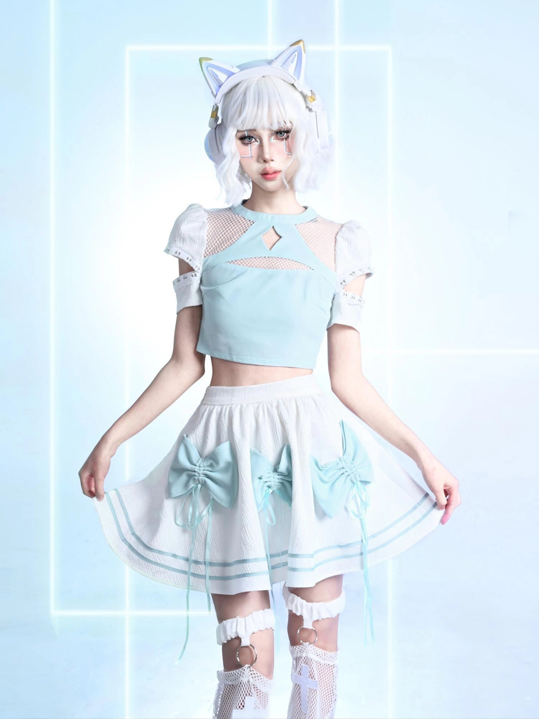 Virtual Orbit Y2k Mesh Star Cutout Knit Top