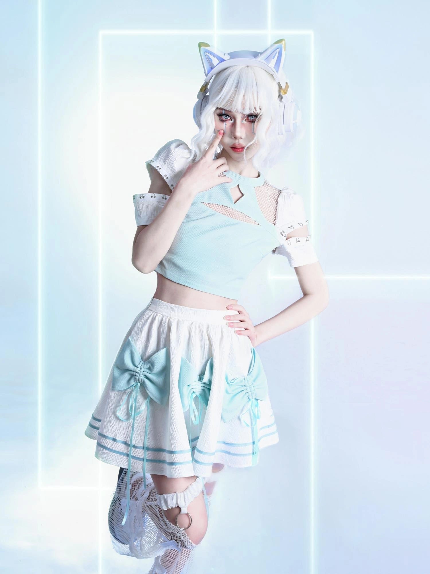 Virtual Orbit Y2k Mesh Star Cutout Knit Top