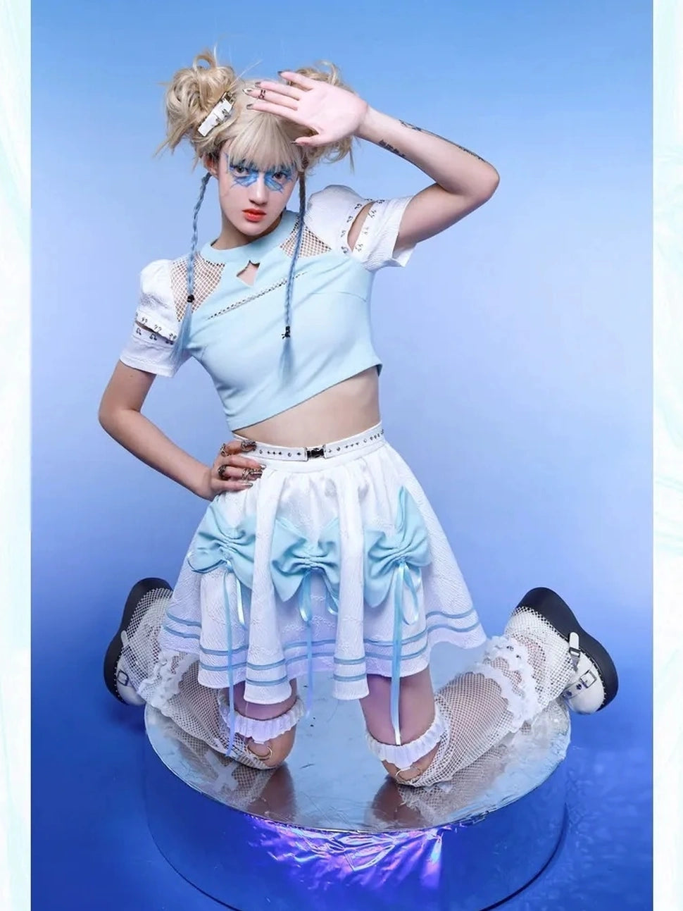 Virtual Orbit Y2k Mesh Star Cutout Knit Top