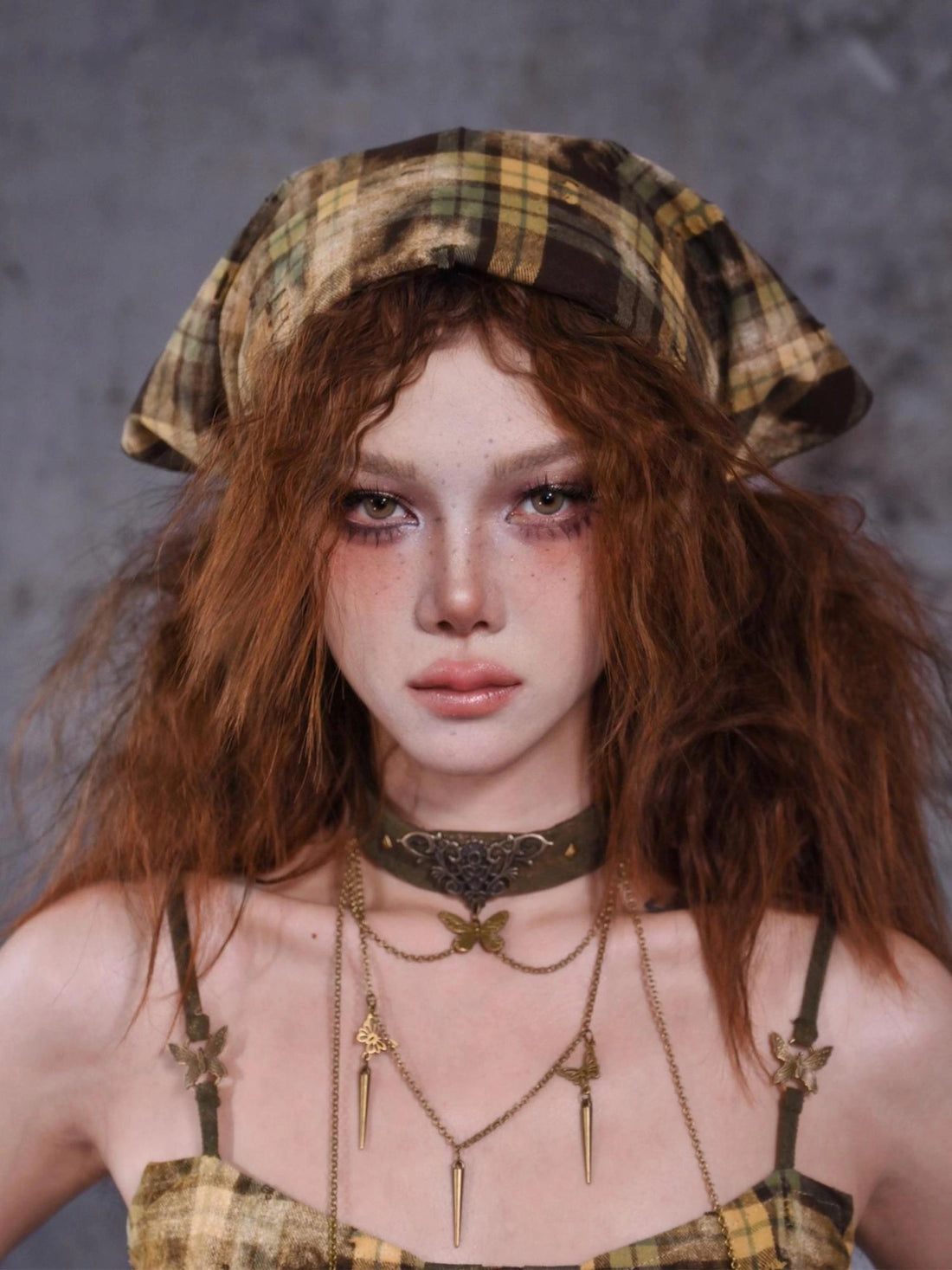 Virtual Orbit Y2k Punk Plaid Bandana Headscarf Hair Accessory