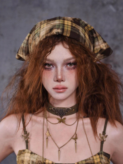 Virtual Orbit Y2k Punk Plaid Bandana Headscarf Hair Accessory