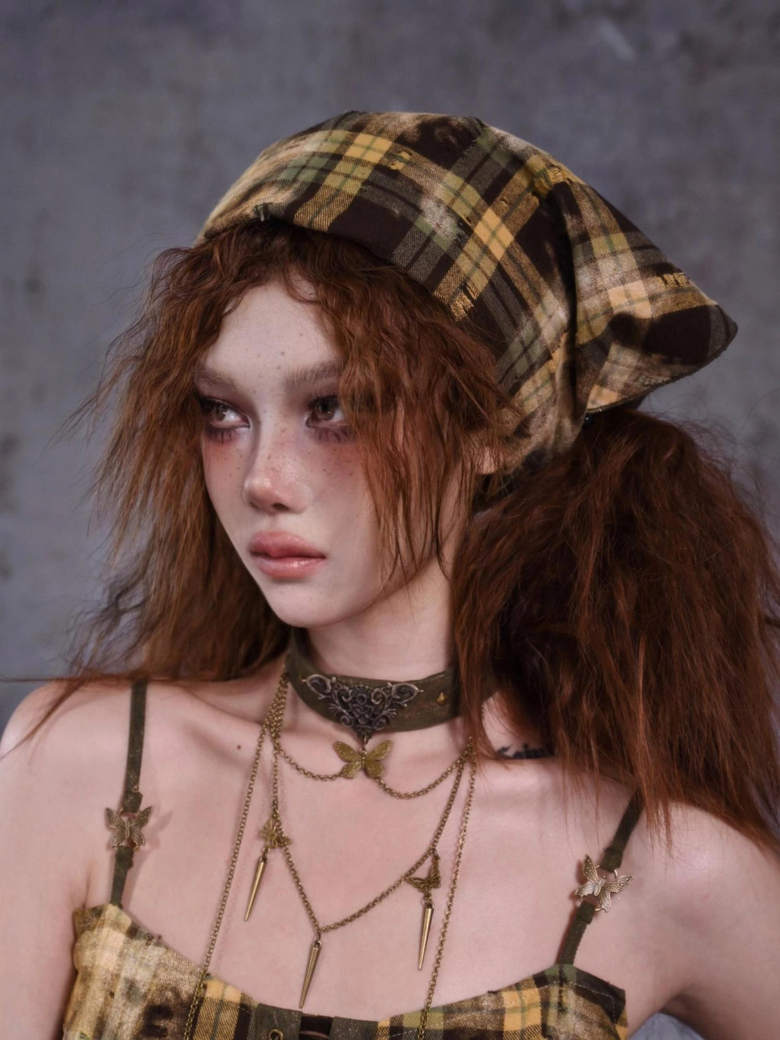 Virtual Orbit Y2k Punk Plaid Bandana Headscarf Hair Accessory