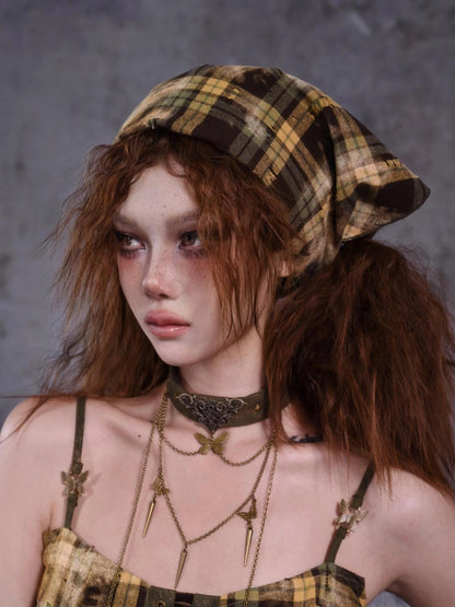 Virtual Orbit Y2k Punk Plaid Bandana Headscarf Hair Accessory
