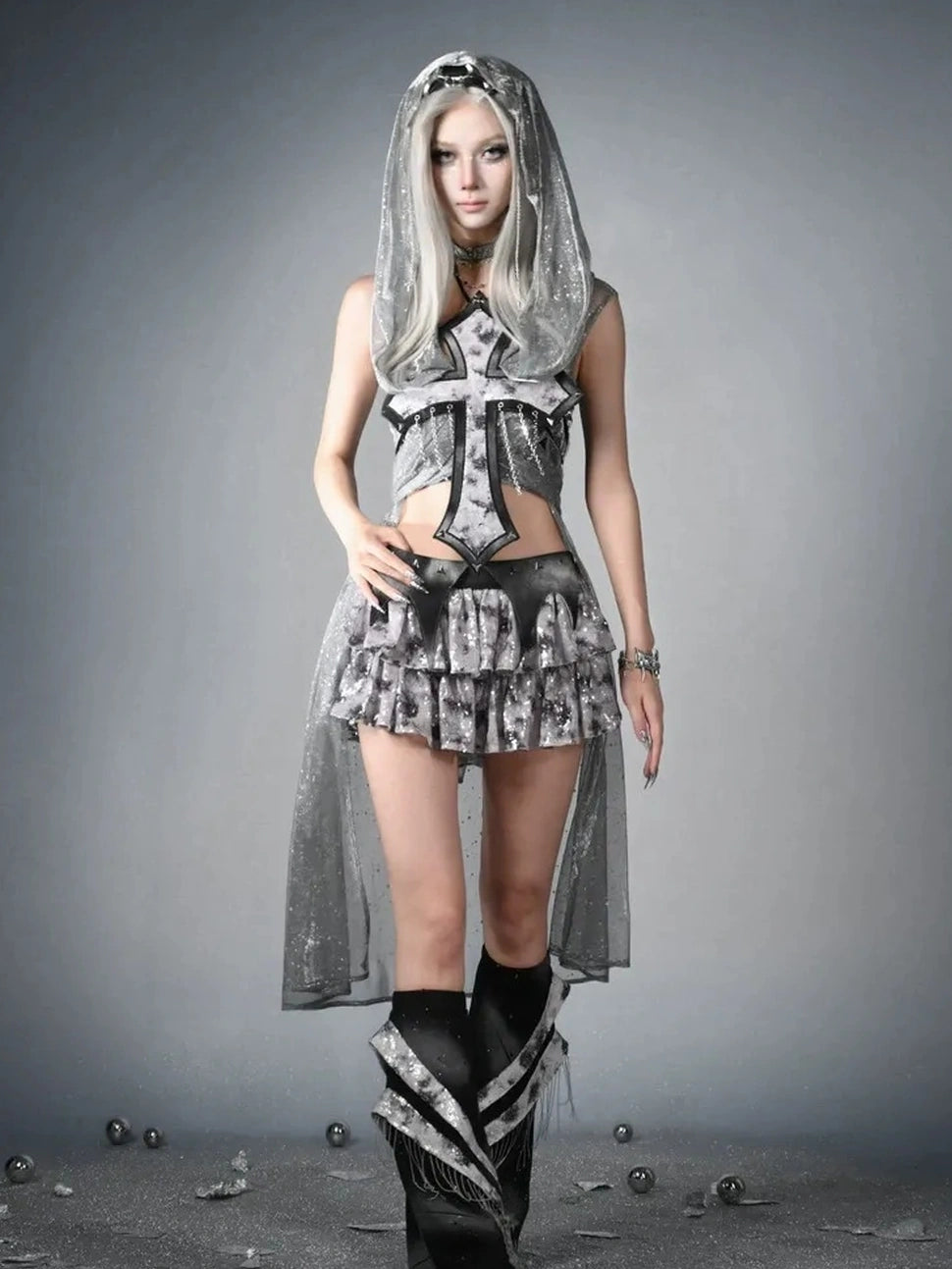 Virtual Orbit Y3k Cyberpunk Metal Fringe Leg Warmers