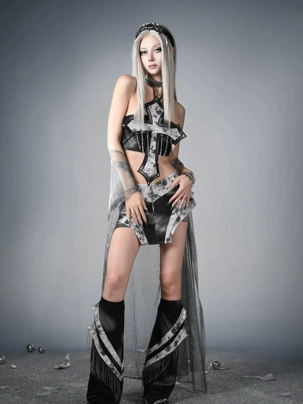 Virtual Orbit Y3k Cyberpunk Metal Fringe Leg Warmers