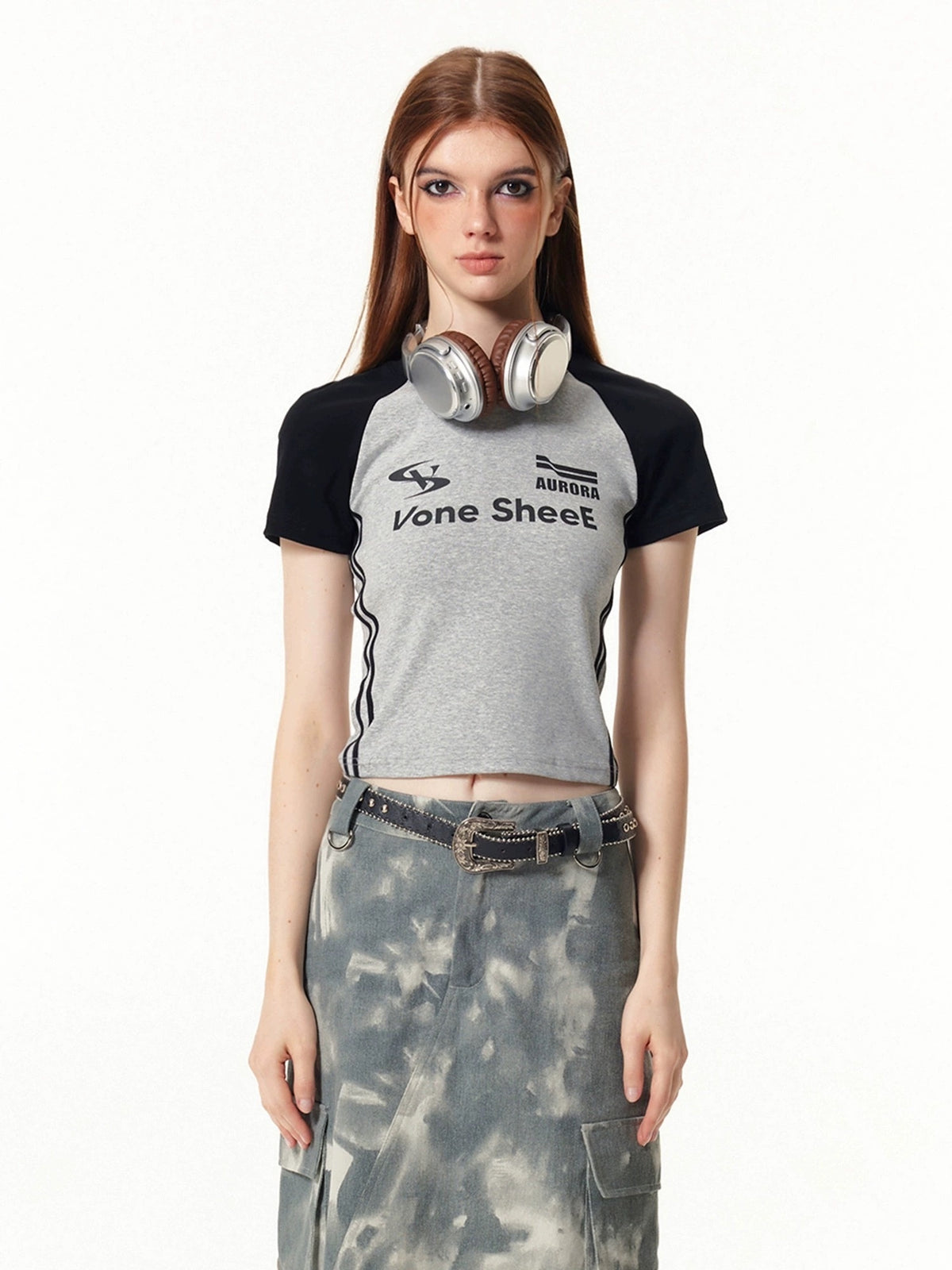 Vone_SheeE_American_Retro_Color_Block_Letter_Print_Short_Sleeve_Slim_Fit_Women&