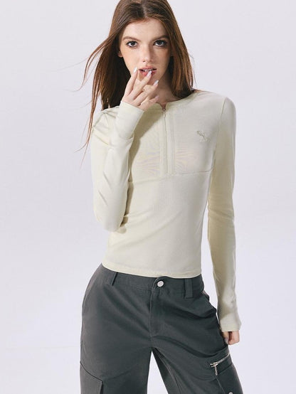 Vone SheeE American Retro Half Zip Slim Fit Women&