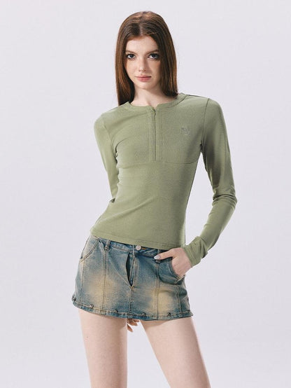 Vone SheeE American Retro Half Zip Slim Fit Women&