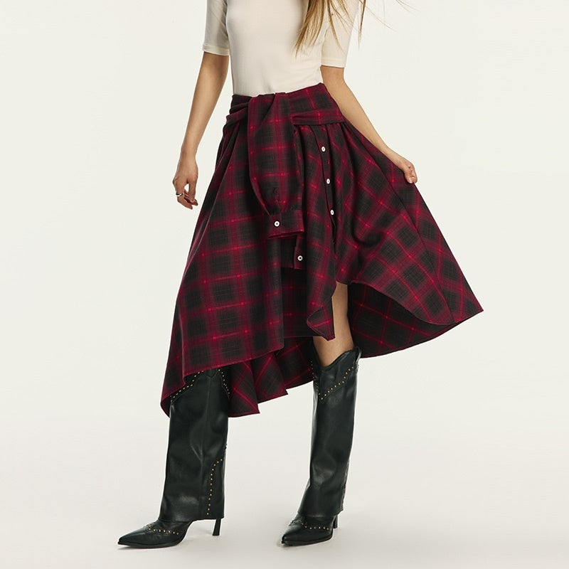 Vone_SheeE_American_Retro_Plaid_High_Waist_Asymmetric_Women&