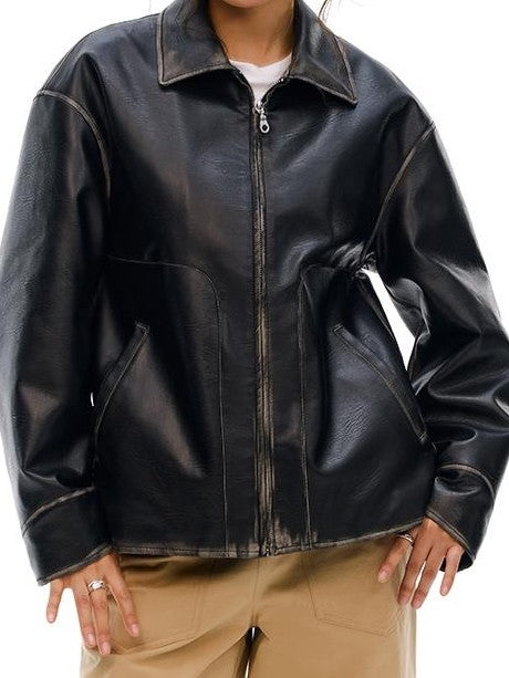Vone SheeE American Retro Rub Color Black Thickened Loose Fit Women&