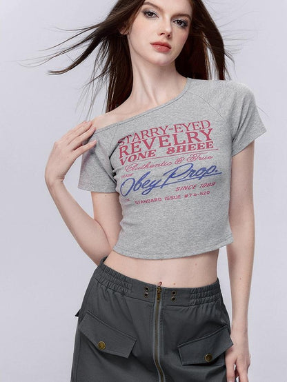 Vone SheeE Asymmetric Retro Graphic Short Sleeve Women&