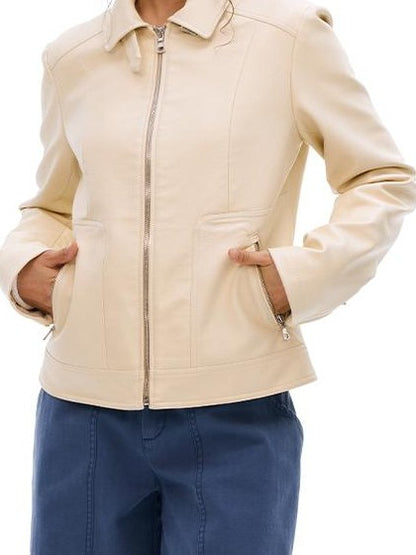 Vone SheeE Baggy Fleece Lined Lapel Zip Up Long Sleeve Women&