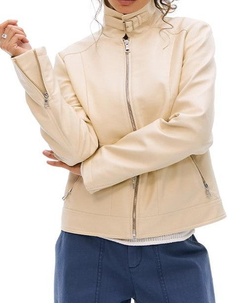 Vone SheeE Baggy Fleece Lined Lapel Zip Up Long Sleeve Women&