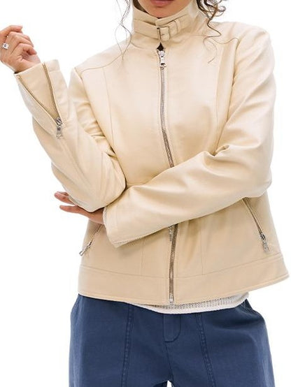 Vone SheeE Baggy Fleece Lined Lapel Zip Up Long Sleeve Women&