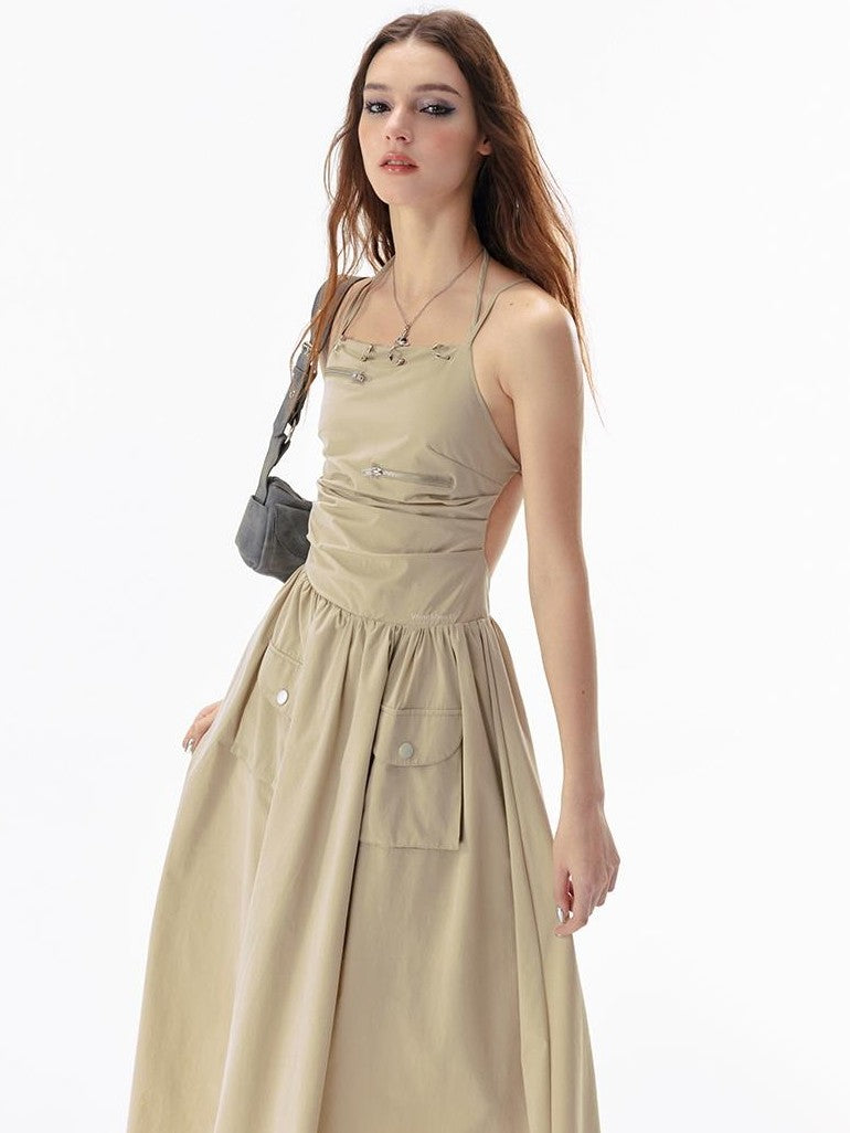Vone SheeE Black Halter Cargo High Waist Nylon Women&