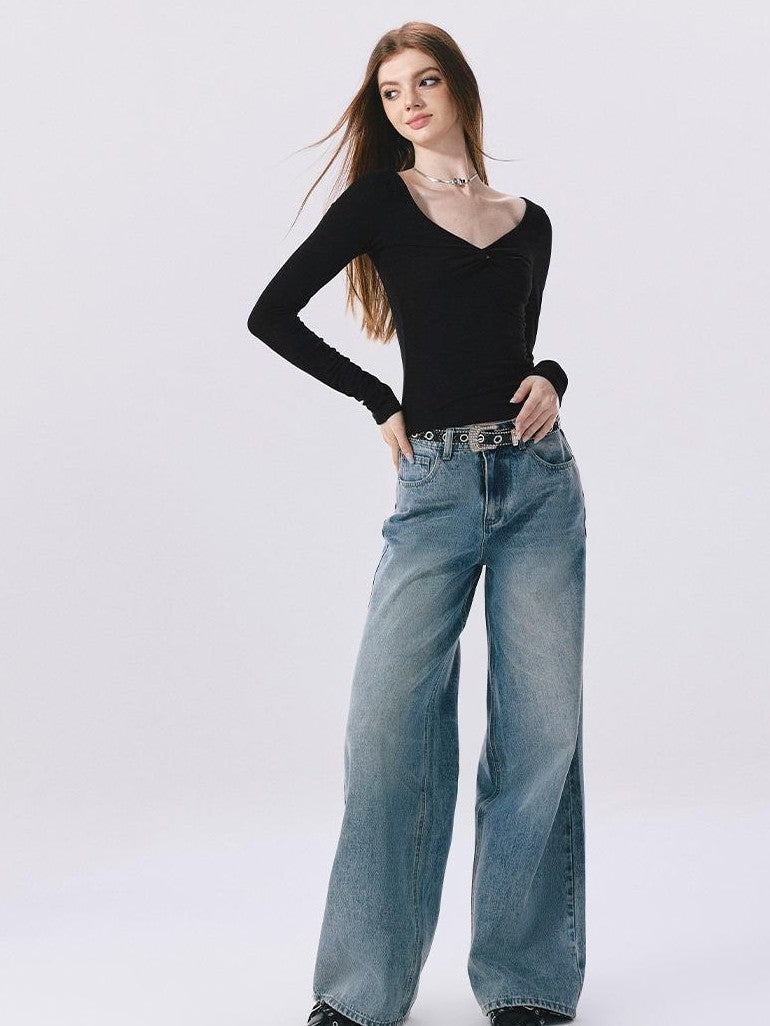 Vone SheeE Black V-neck Slim Fit Women&
