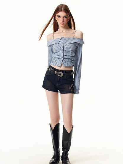 Vone SheeE Blue Striped Slim Fit Long Sleeve Women&