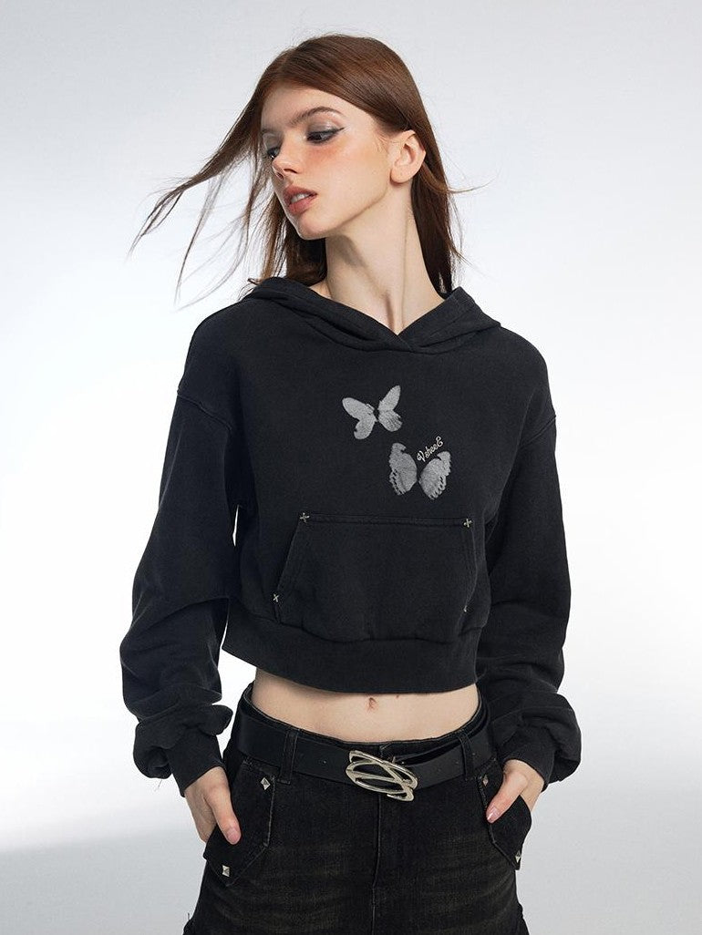 Vone SheeE Butterfly Print Cropped Drawstring Streetwear Women&