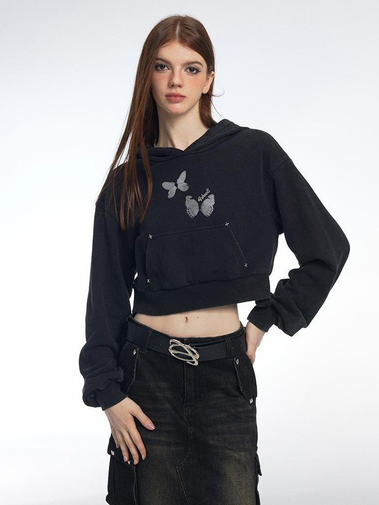 Vone SheeE Butterfly Print Cropped Drawstring Streetwear Women&