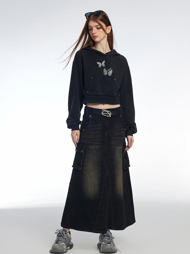Vone SheeE Butterfly Print Cropped Drawstring Streetwear Women&